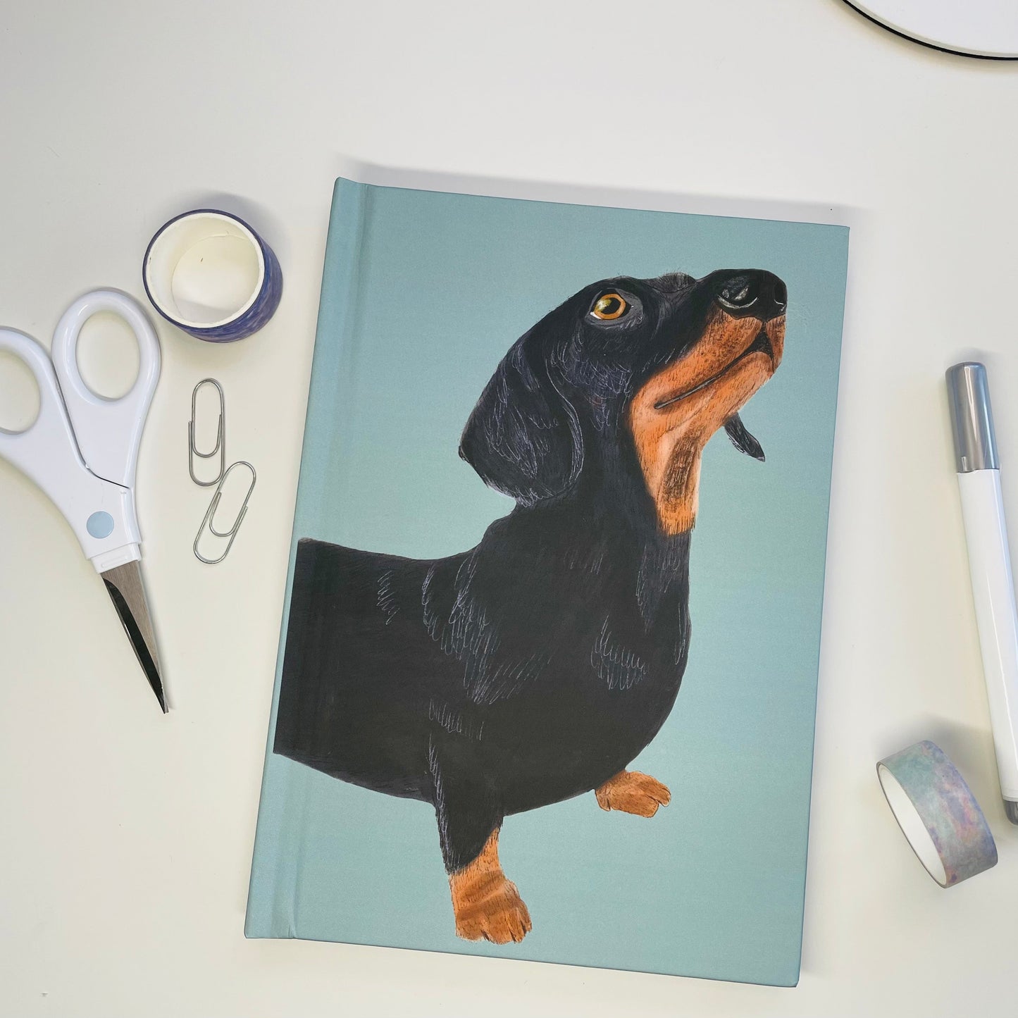Dachshund Journal Hardback A5 in Dusty Blue by Snow Fox Arts