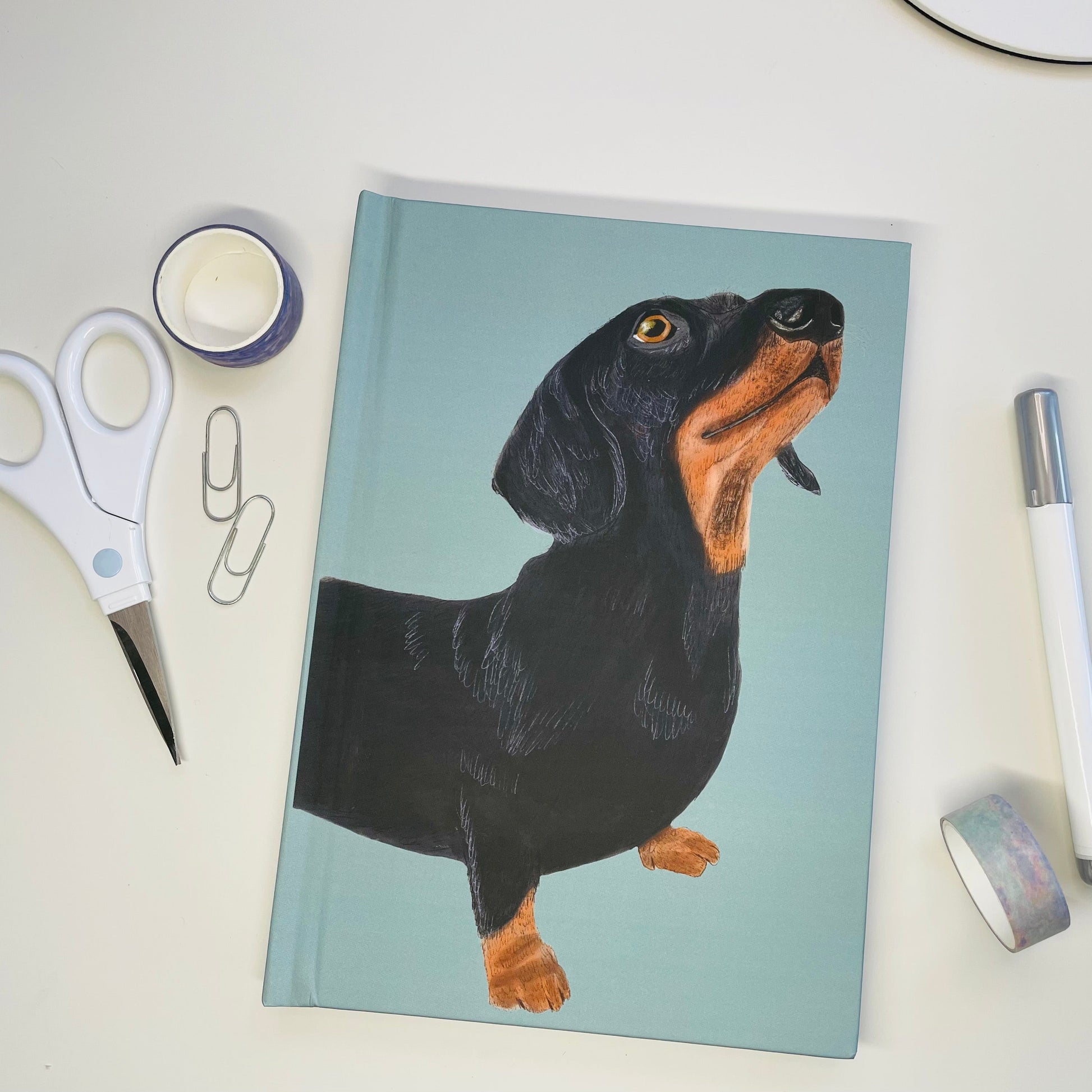 Dachshund Journal Hardback A5 in Dusty Blue by Snow Fox Arts