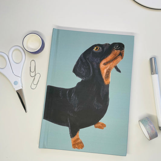 Dachshund Journal Hardback A5 in Dusty Blue by Snow Fox Arts