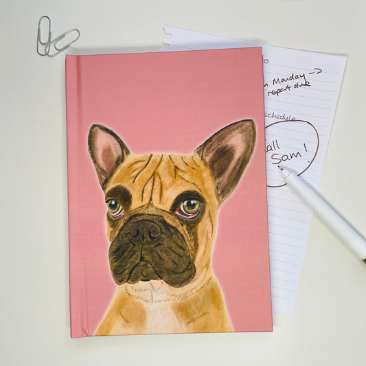 French Bulldog Hardback Journal Hardback A5 in Pink by Snow Fox Arts
