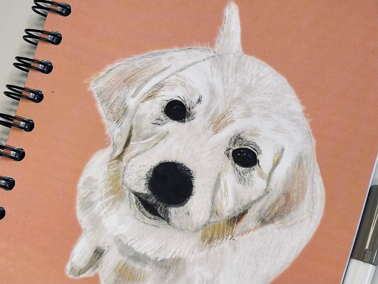Golden Retriever Puppy Notebook| Dusty Pink | Softback | A5 | Wirebound | Close up | Snow Fox Arts