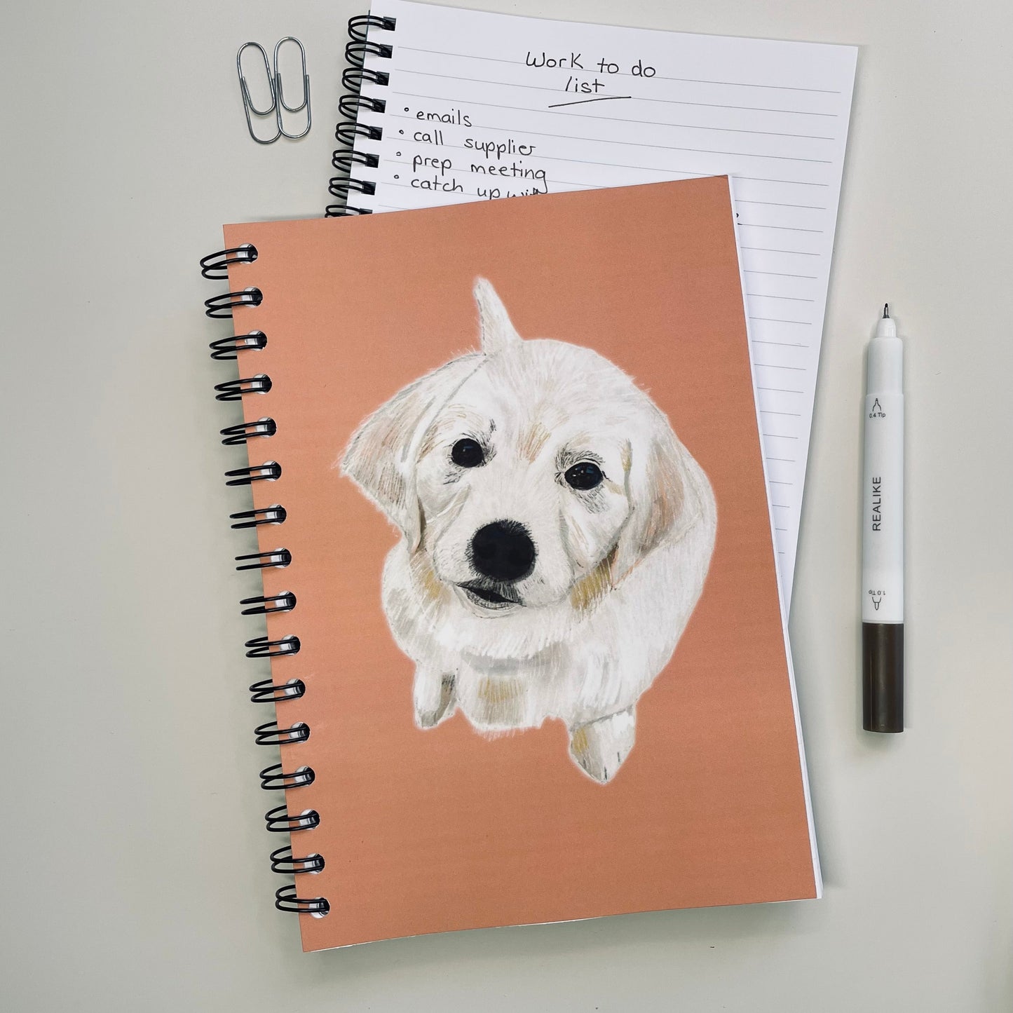 Golden Retriever Puppy Notebook| Dusty Pink | Softback | A5 | Wirebound | Snow Fox Arts