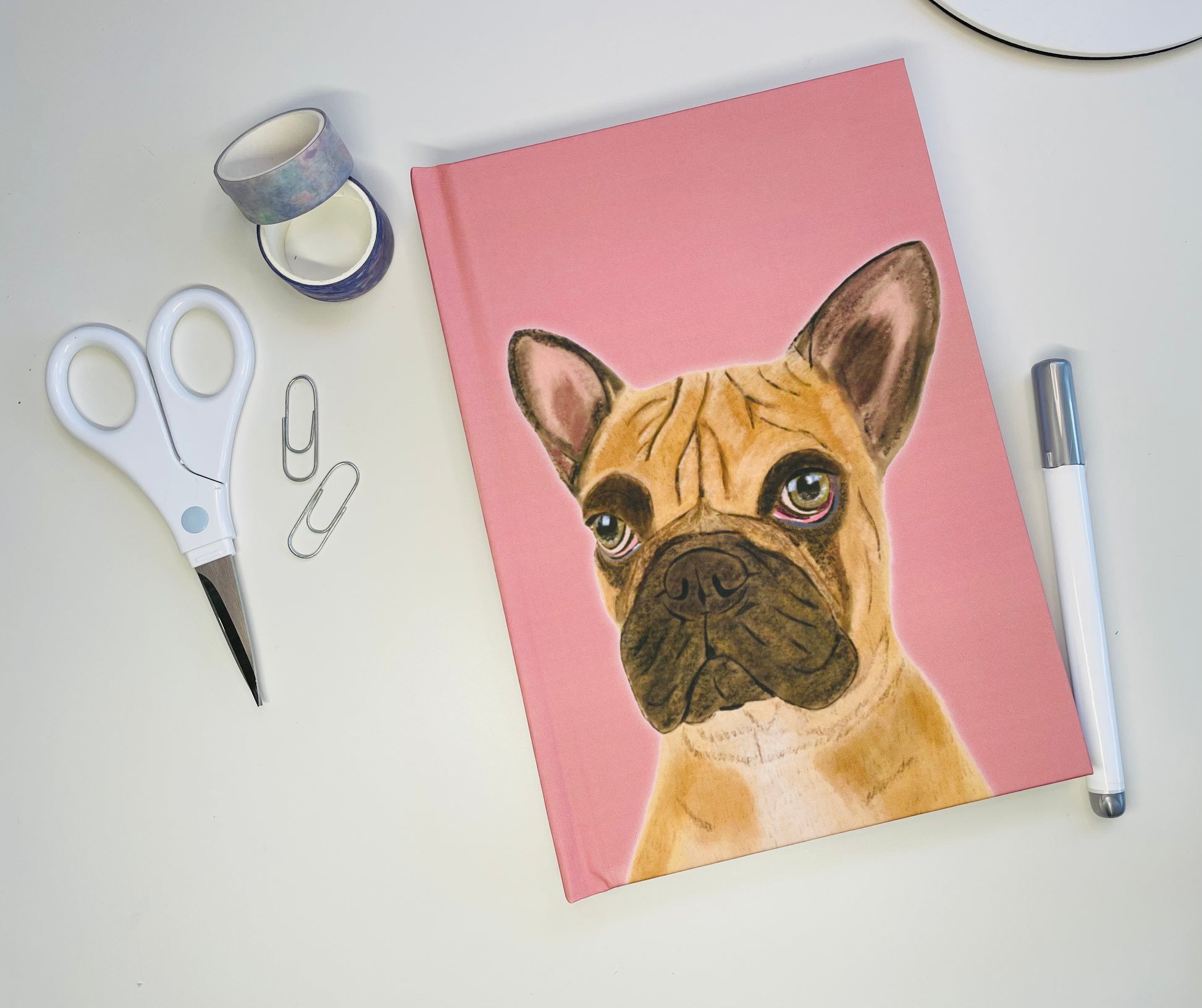 Hardback Journal French Bulldgo A5 Pink by Snow Fox Arts