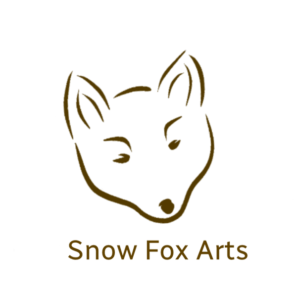 Logo of Snow Fox Arts with a stylized fox face on a white background