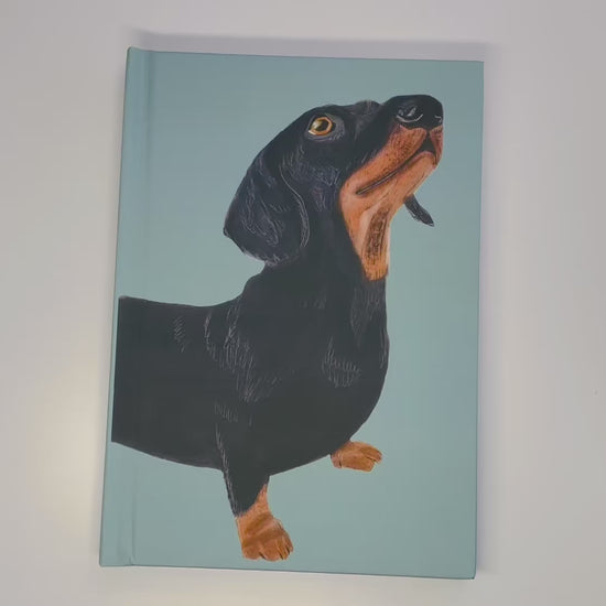 Video of Dachshund Journal Hardback A5 Dusty Blue by Snow Fox Arts