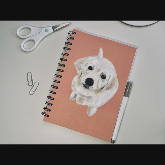 Golden Retriever Puppy Notebook| Dusty Pink | Softback | A5 | Wirebound | Video | Snow Fox Arts