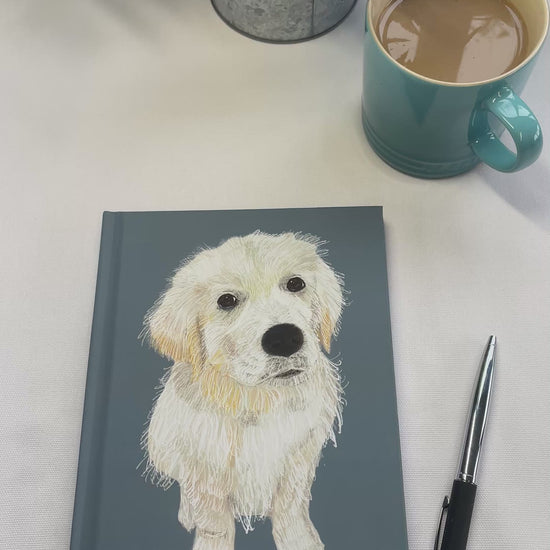 Golden Retriever Journal | Grey Blue | A5 | Hardback | Snow Fox Arts